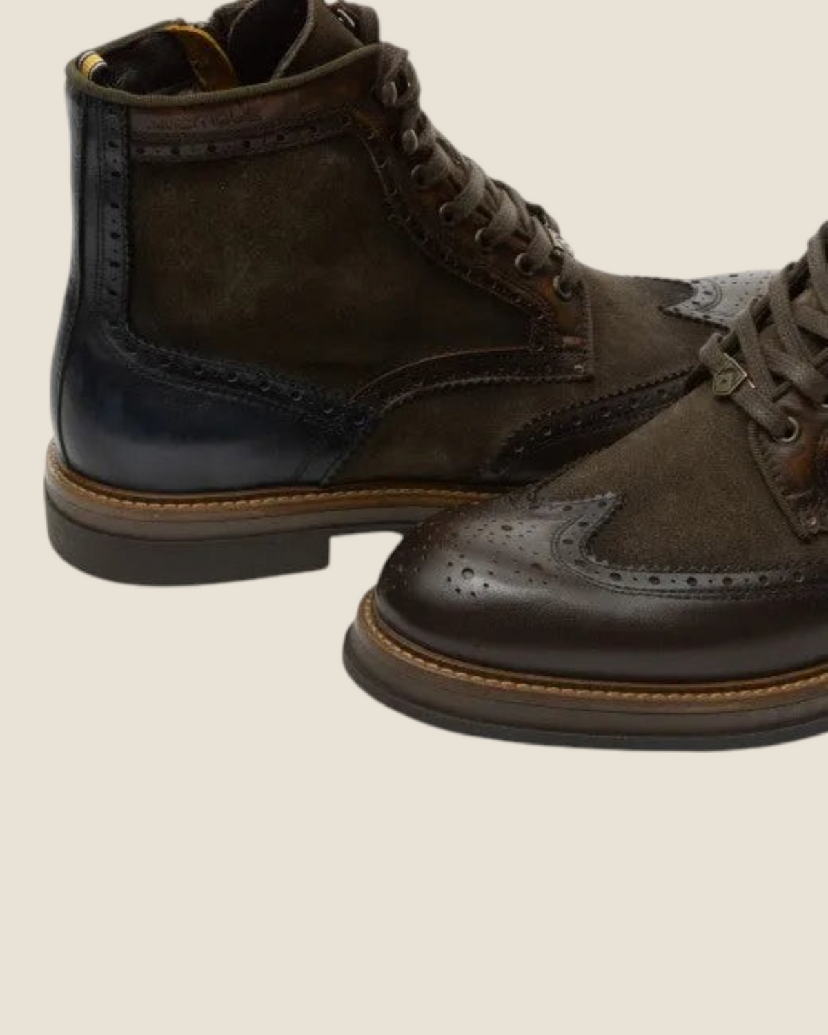 Stivali brogue Madison Shop in pelle e camoscio marrone con dettagli traforati e pannelli a contrasto