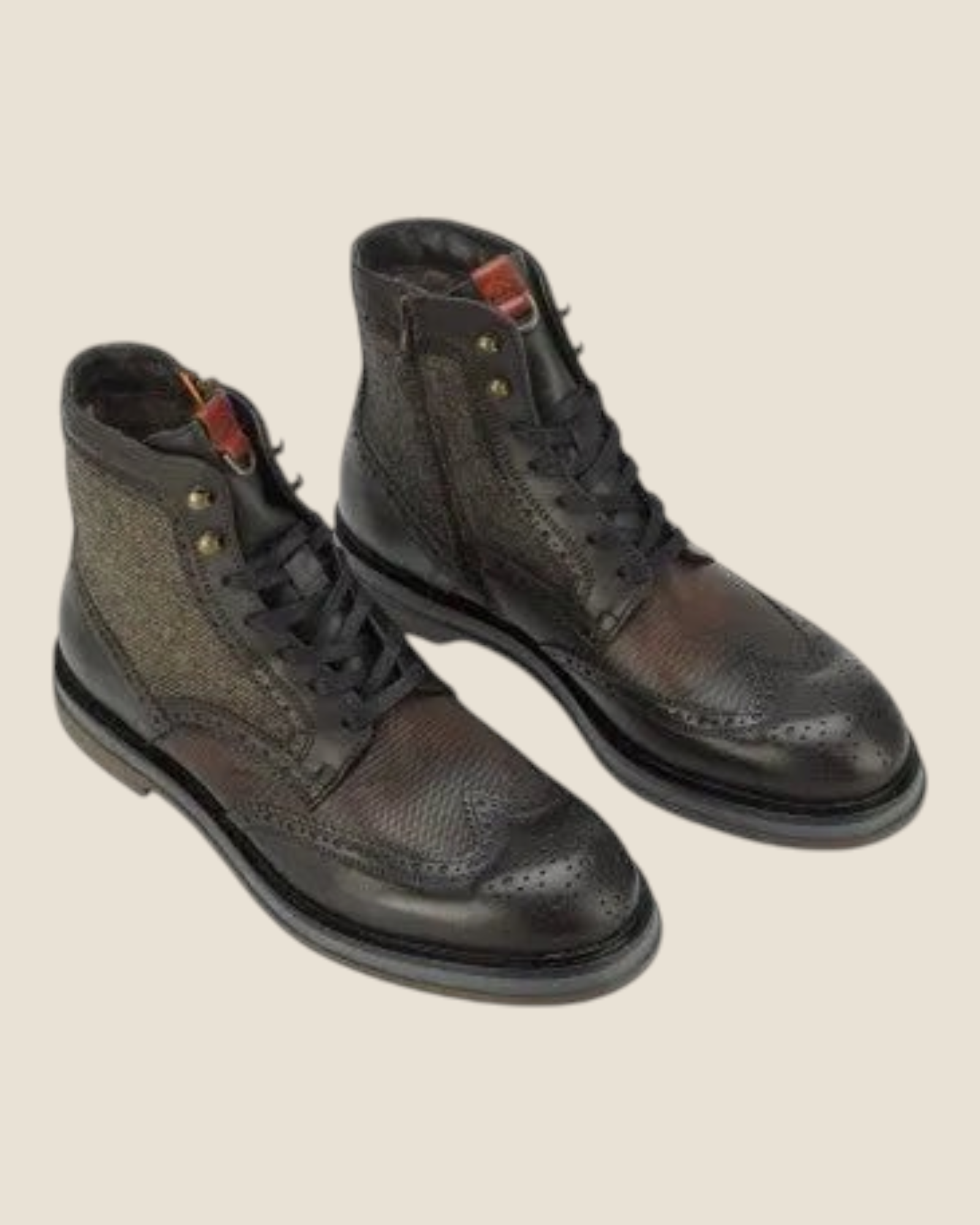Stivaletti Madison Shop Ambitious BTR brogue in pelle marrone e tweed con suola bicolore e dettagli traforati