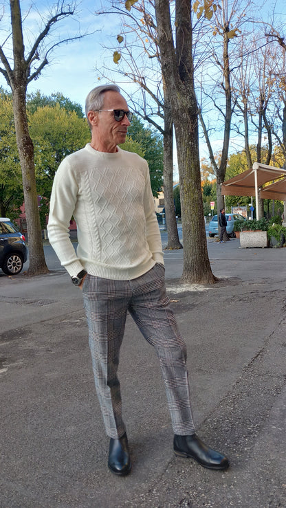 Over-D Pantalone tappared- fit tesuto principe di galles