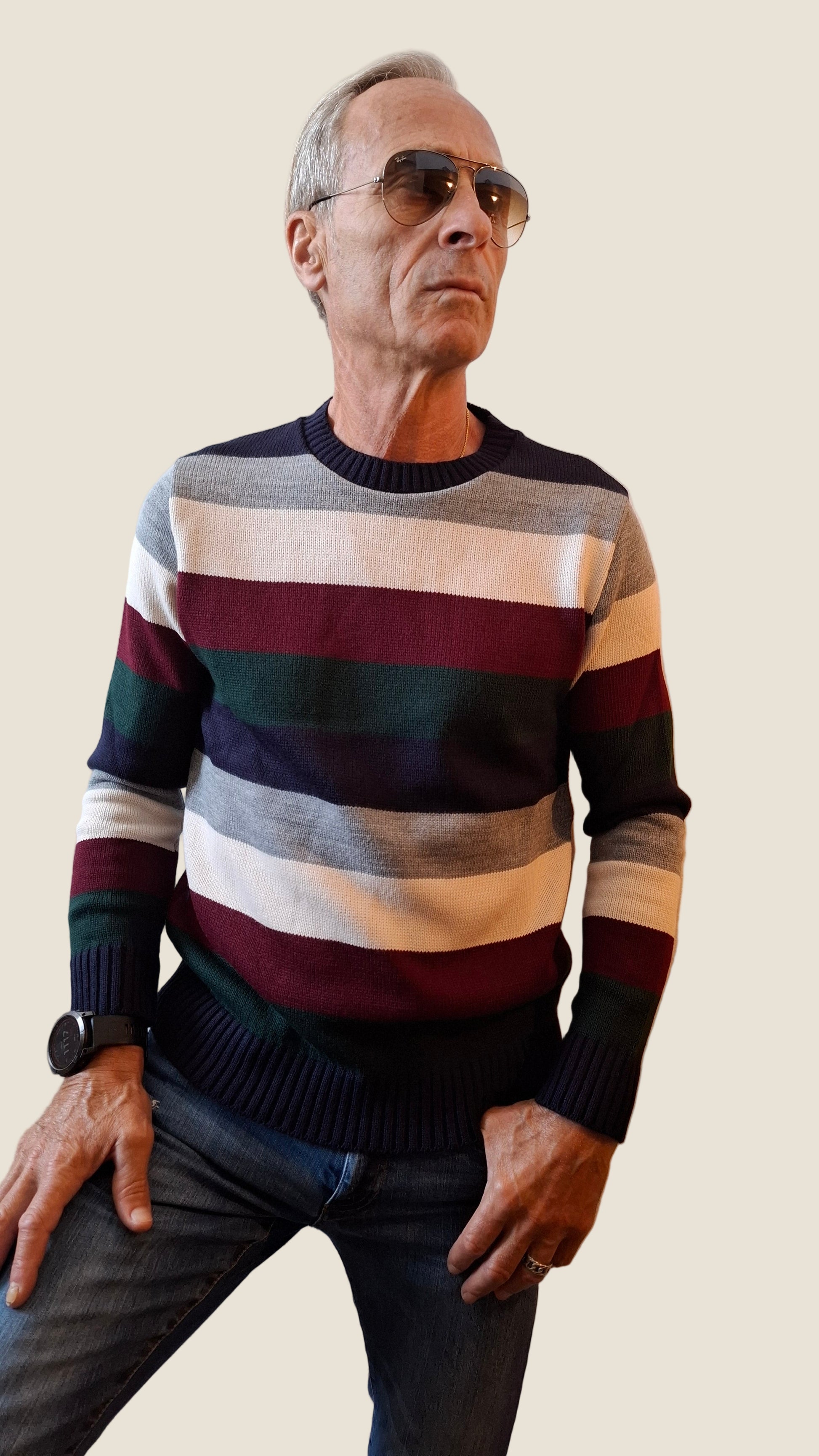 V2 MAGLIONE RIGATO BLU