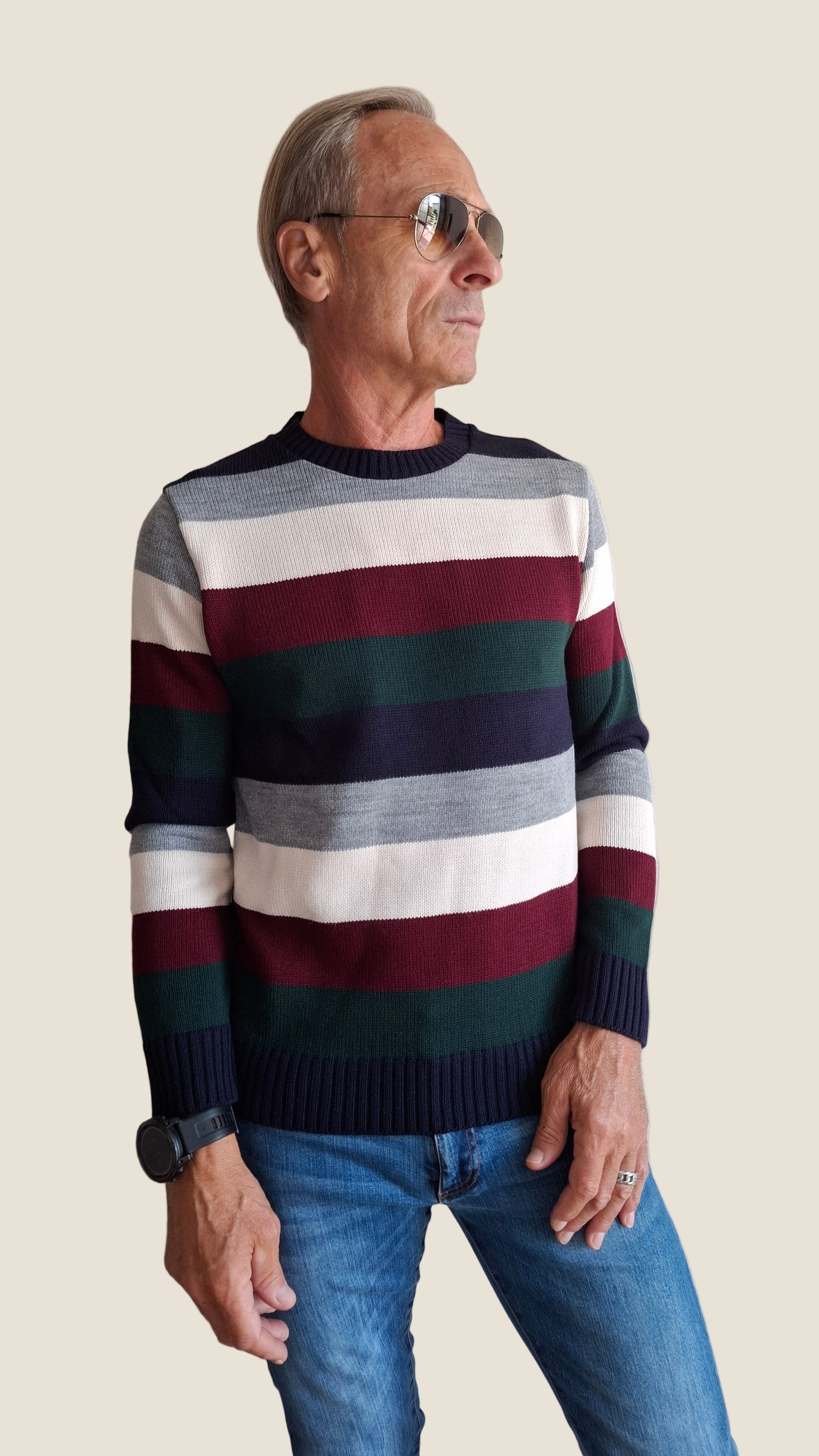 V2 MAGLIONE RIGATO BLU