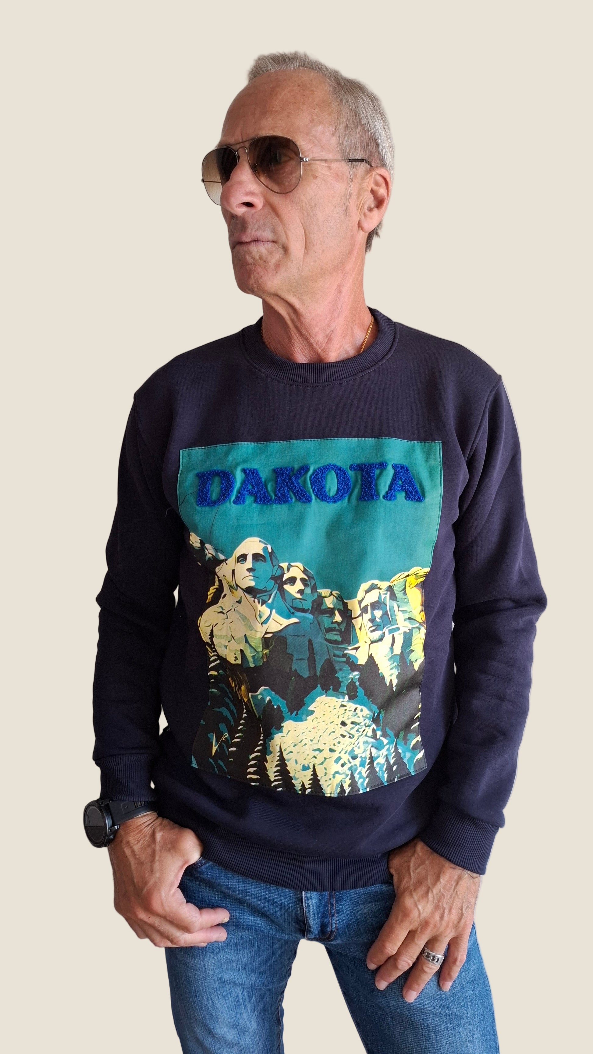 V2 FELPA GIROCOLLO VINTAGE DAKOTA BLU