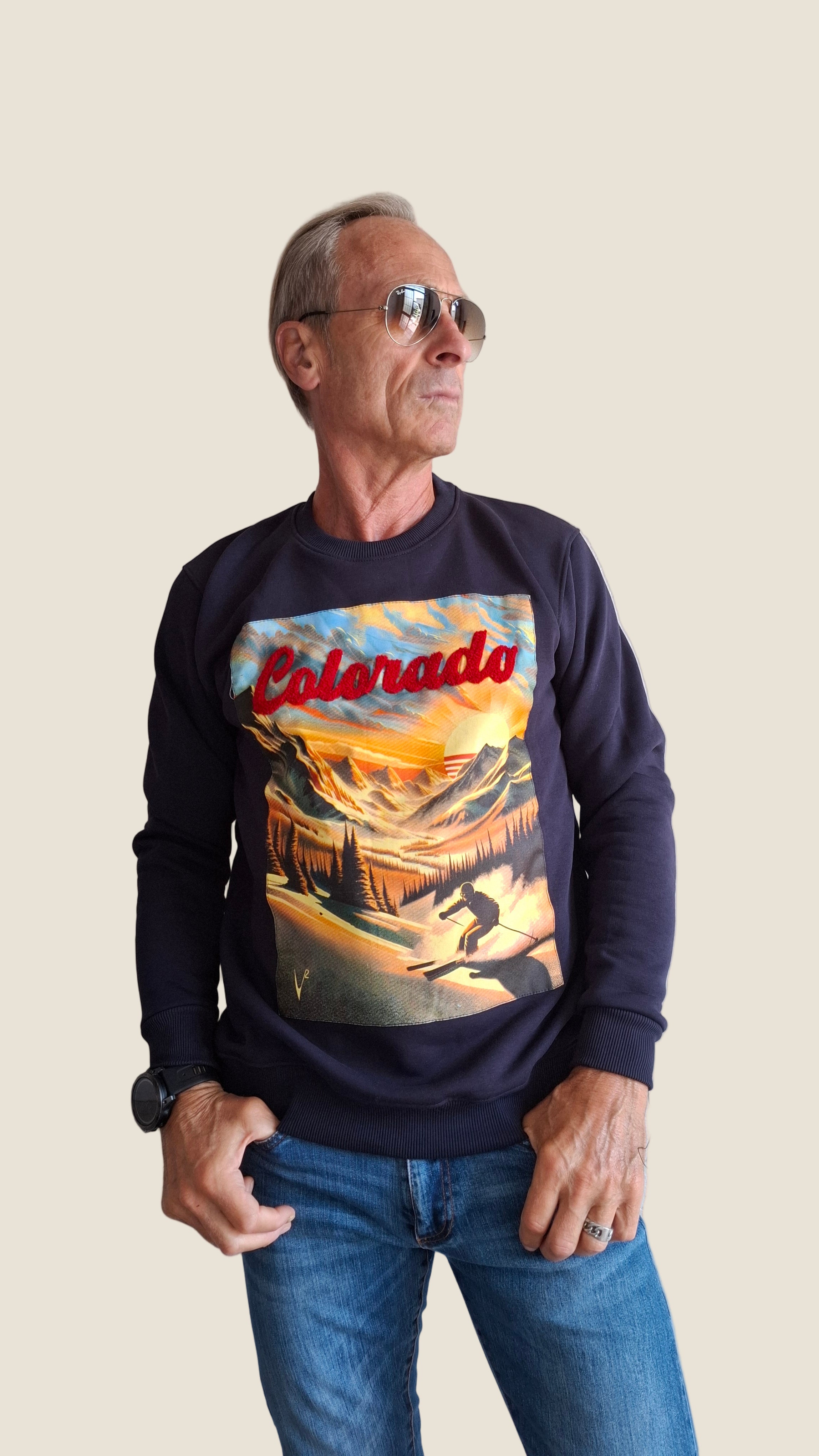 V2 FELPA GIROCOLLO VINTAGE COLORADO BLU