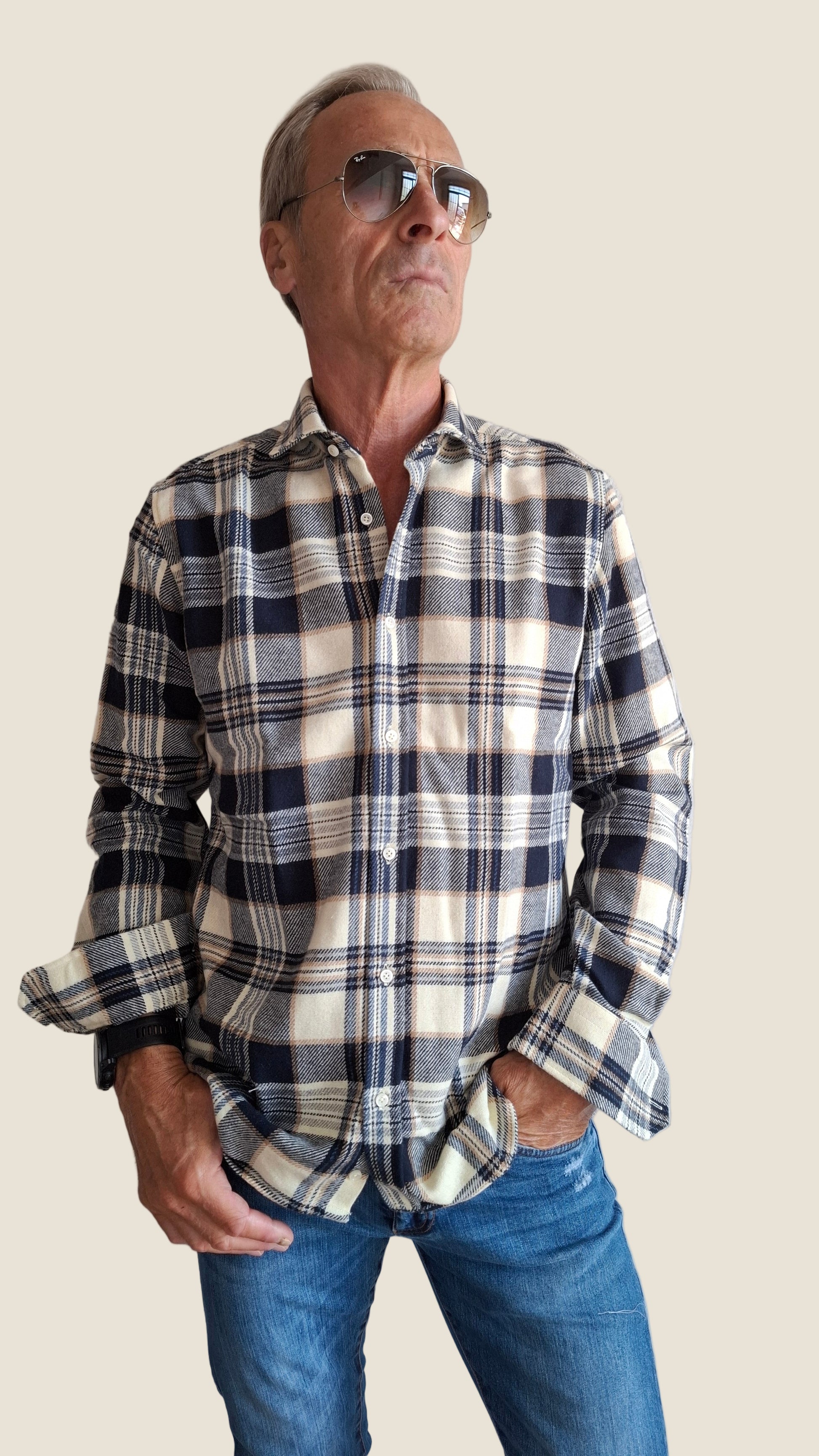 V2 camicia scozzese blu