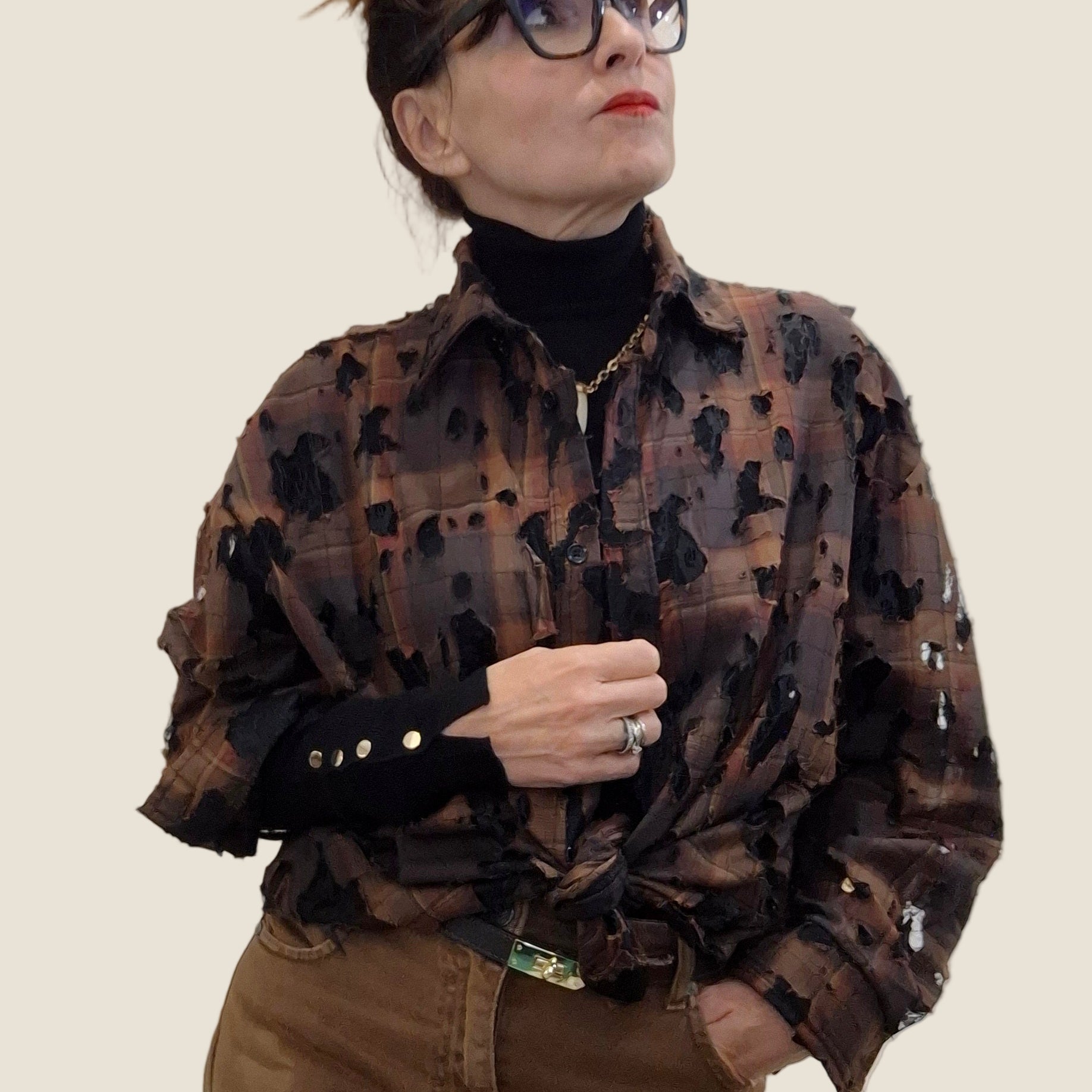 Dafne camicia check inserti pizzo