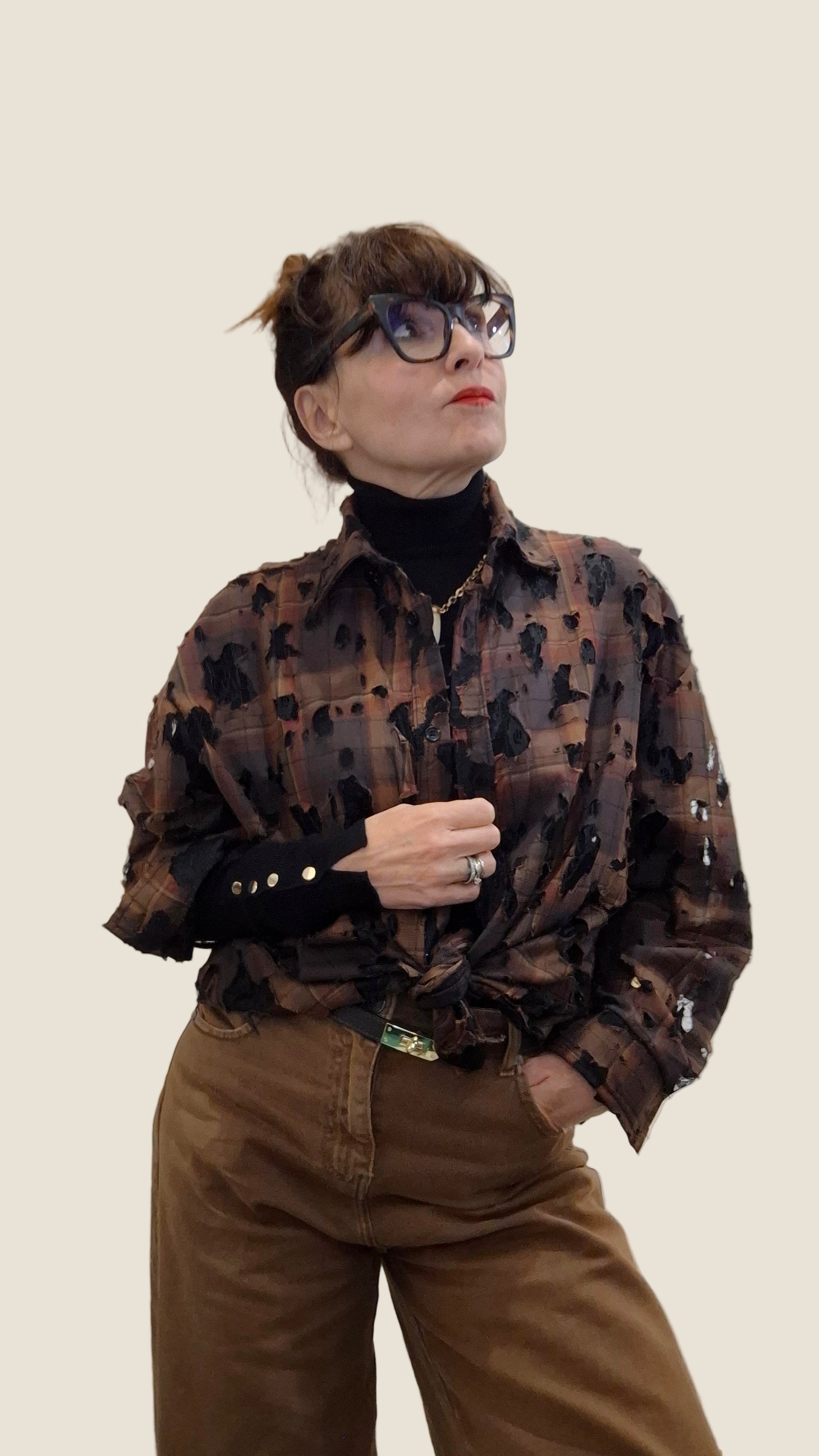 Dafne camicia check inserti pizzo