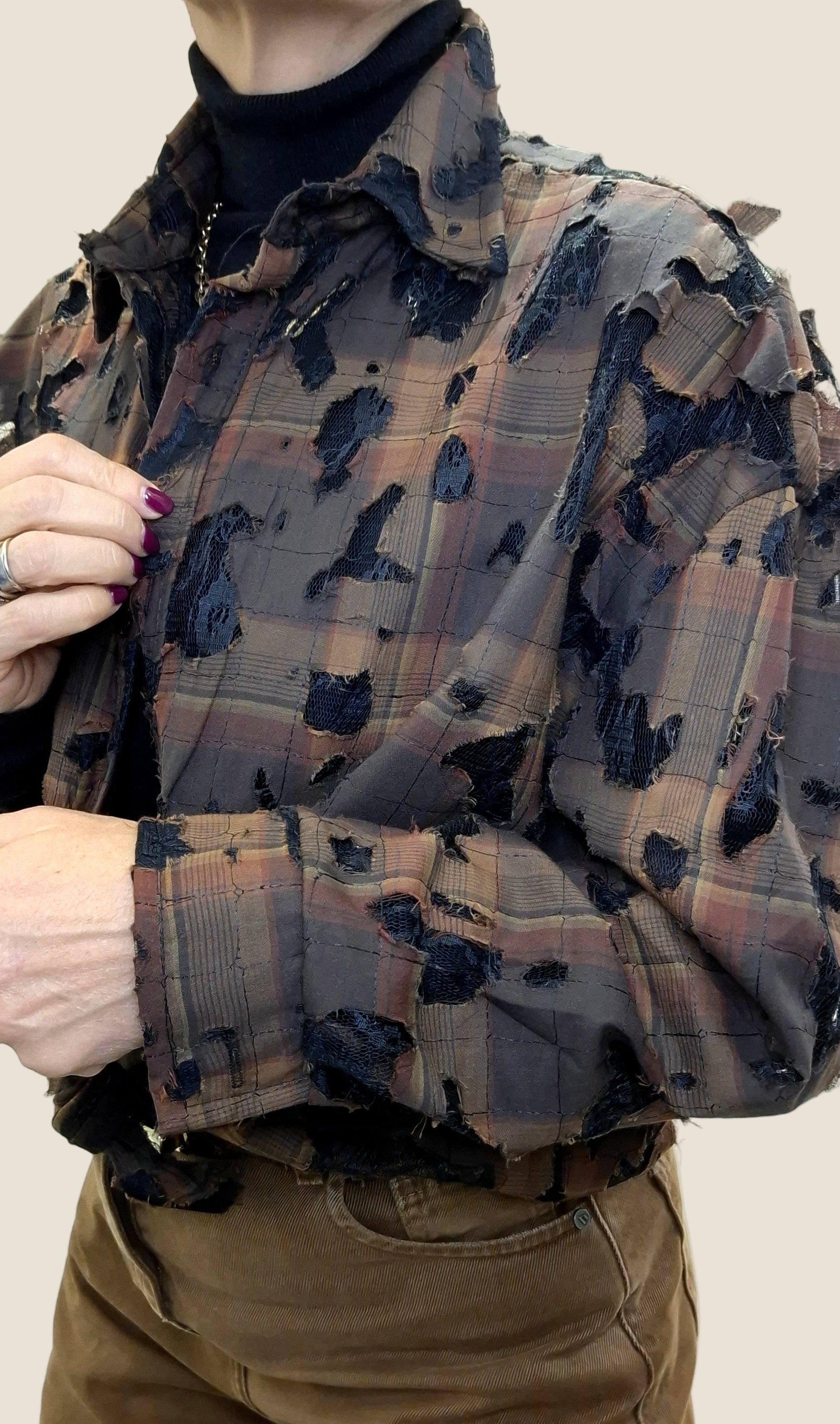 Dafne camicia check inserti pizzo