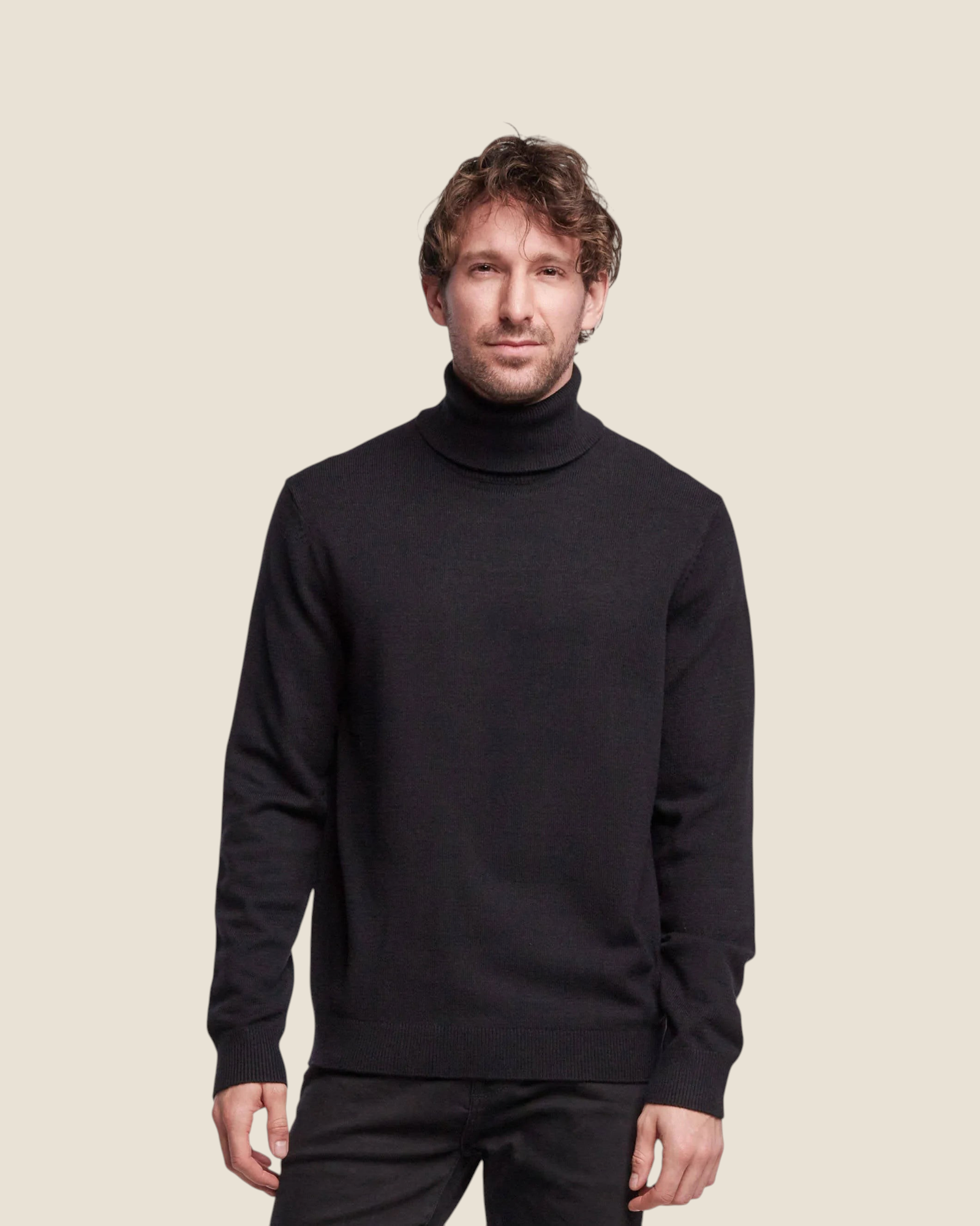 Maglione dolcevita nero da uomo Madison Shop in morbida maglia rasata con collo alto e vestibilità regolare