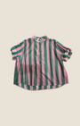 Madison Shop Dafne striped shirt in pink and green with a mandarin collar and short sleeves in a fluid Tencel blend.