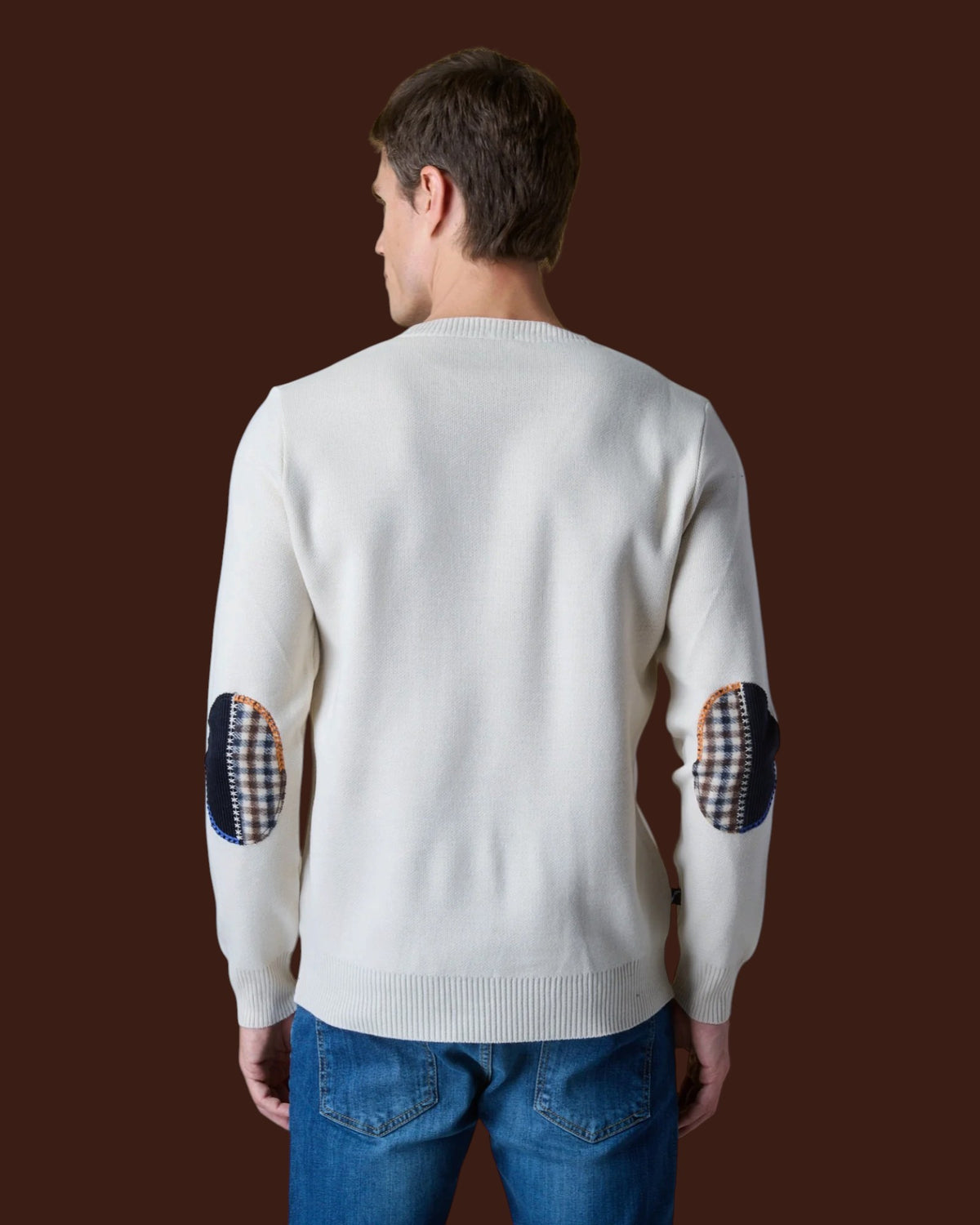 Maglione Girocollo Punto Stoffa con Toppe Ricamate in doppio tessuto V2 Burro (4)