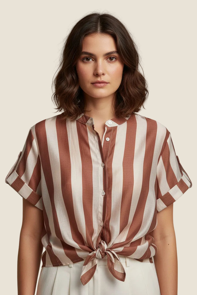 Dafne - Camicia a righe con nodo in vita