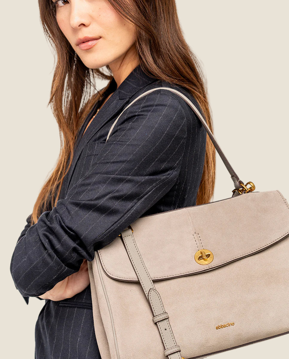 Abbacino Borsa a tracolla in pelle scamosciata grigia