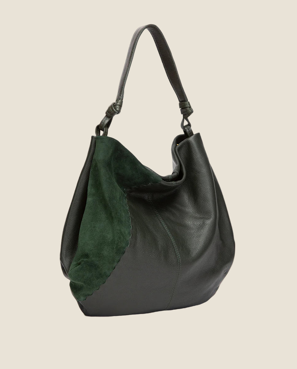 Abbacino Borsa a tracolla in pelle verde e camoscio