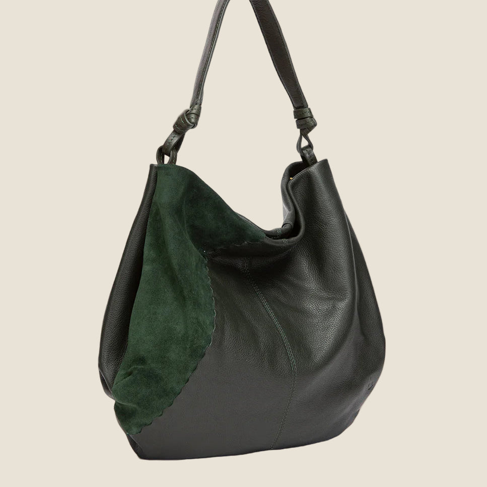 Abbacino Borsa a tracolla in pelle verde e camoscio