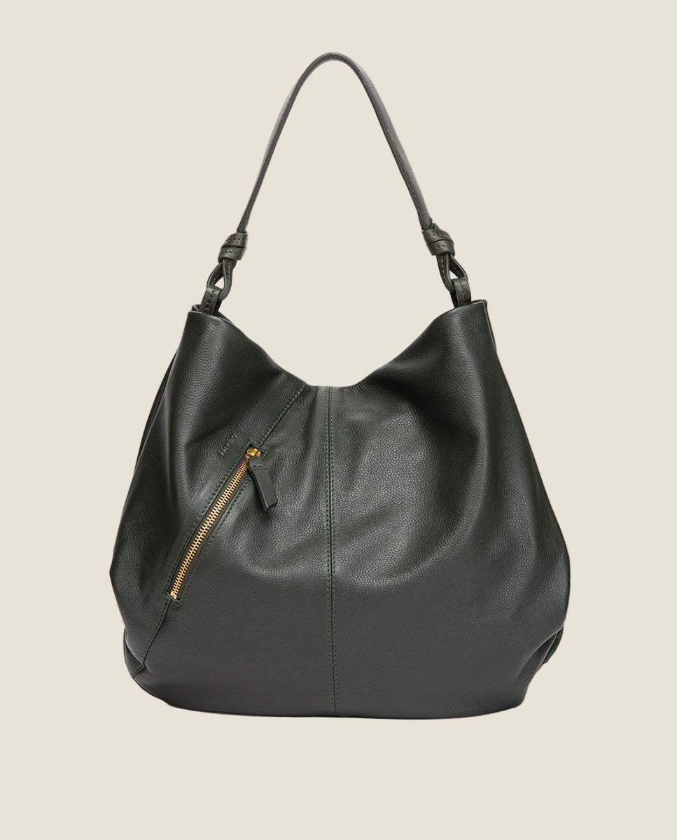 Abbacino Borsa a tracolla in pelle verde e camoscio