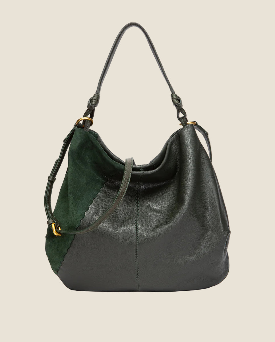 Abbacino Borsa a tracolla in pelle verde e camoscio