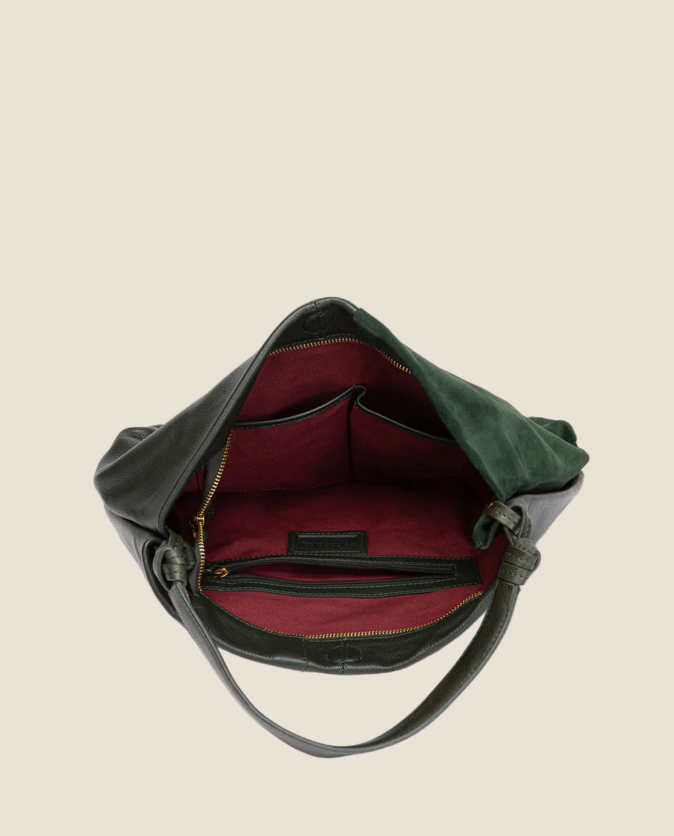 Abbacino Borsa a tracolla in pelle verde e camoscio