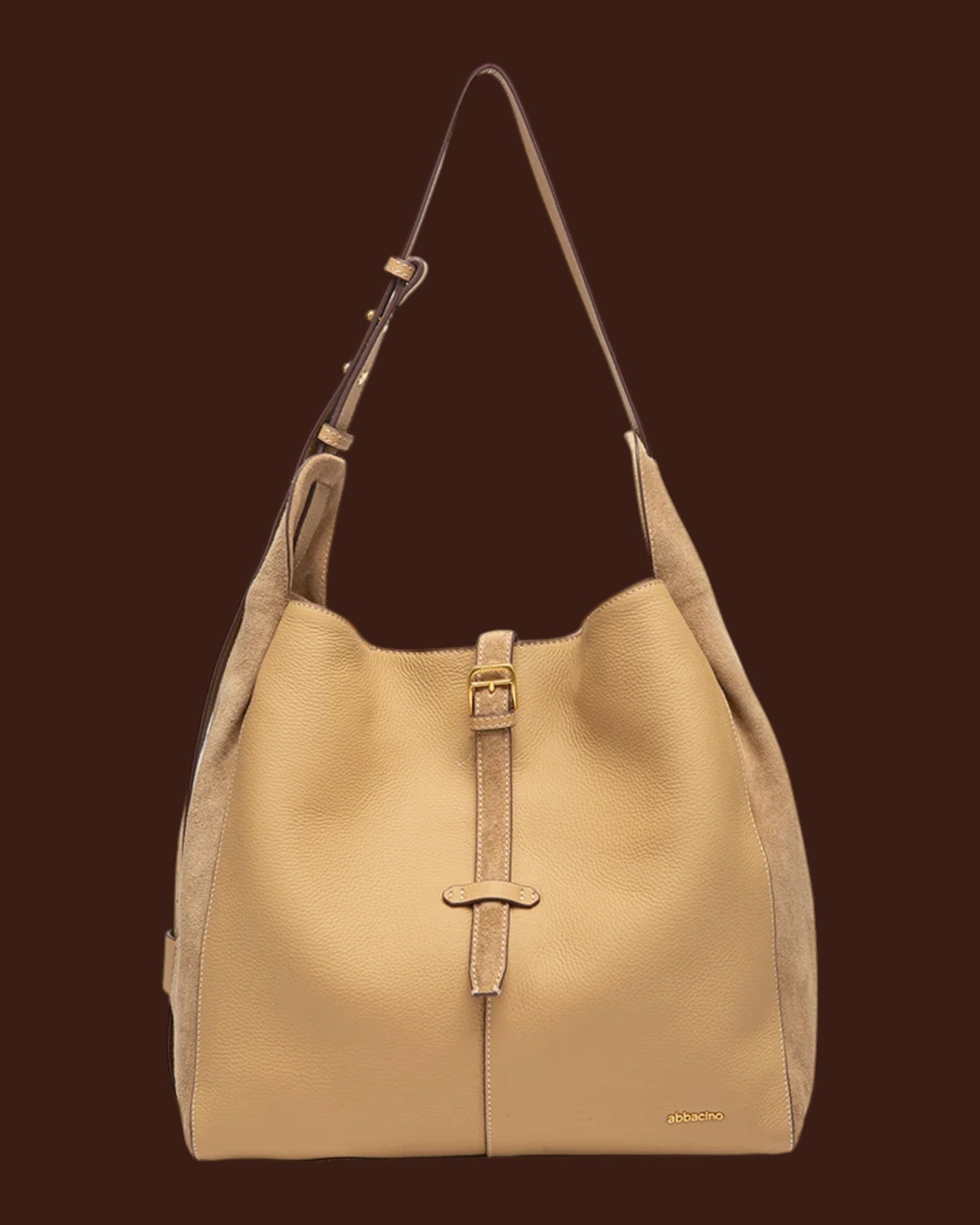 Borsa a spalla in pelle e camoscio Beige