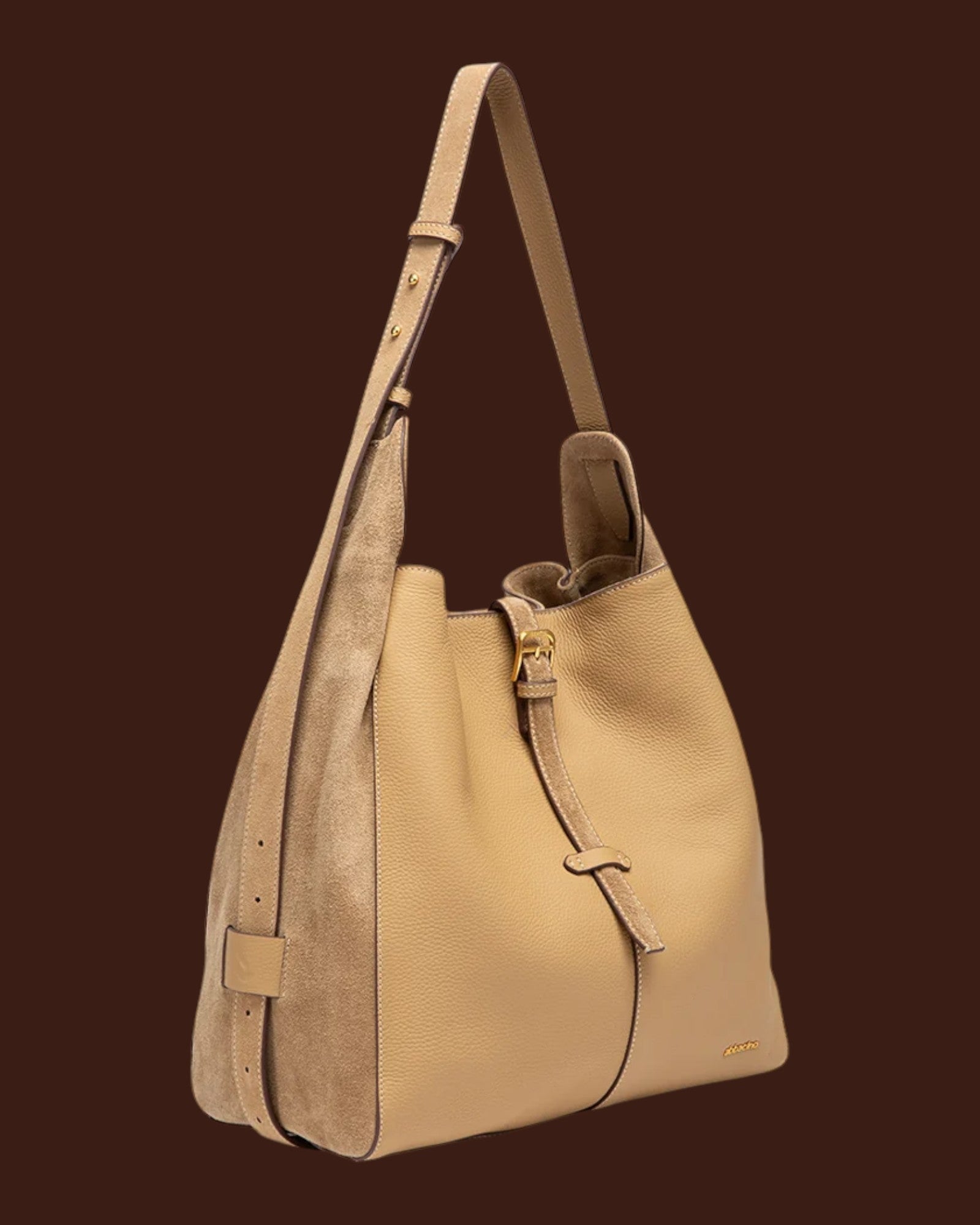 Borsa a spalla in pelle e camoscio Beige