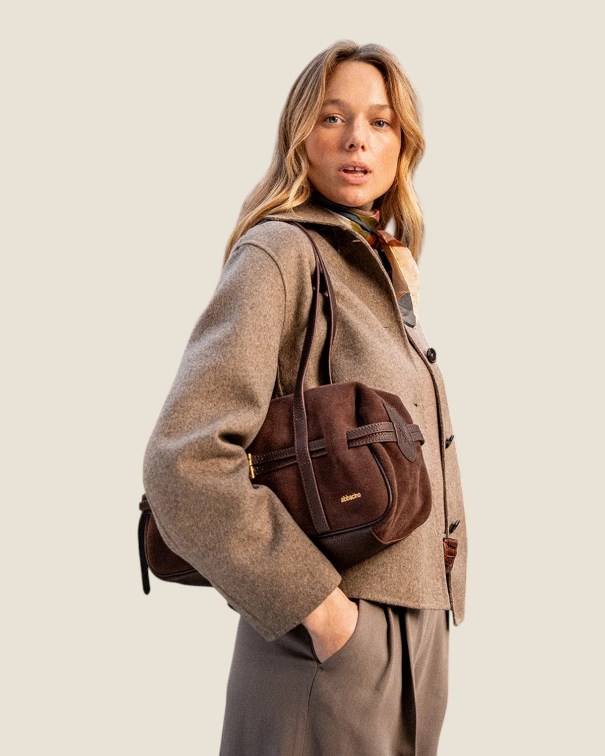 Borsa a spalla in camoscio Marrone