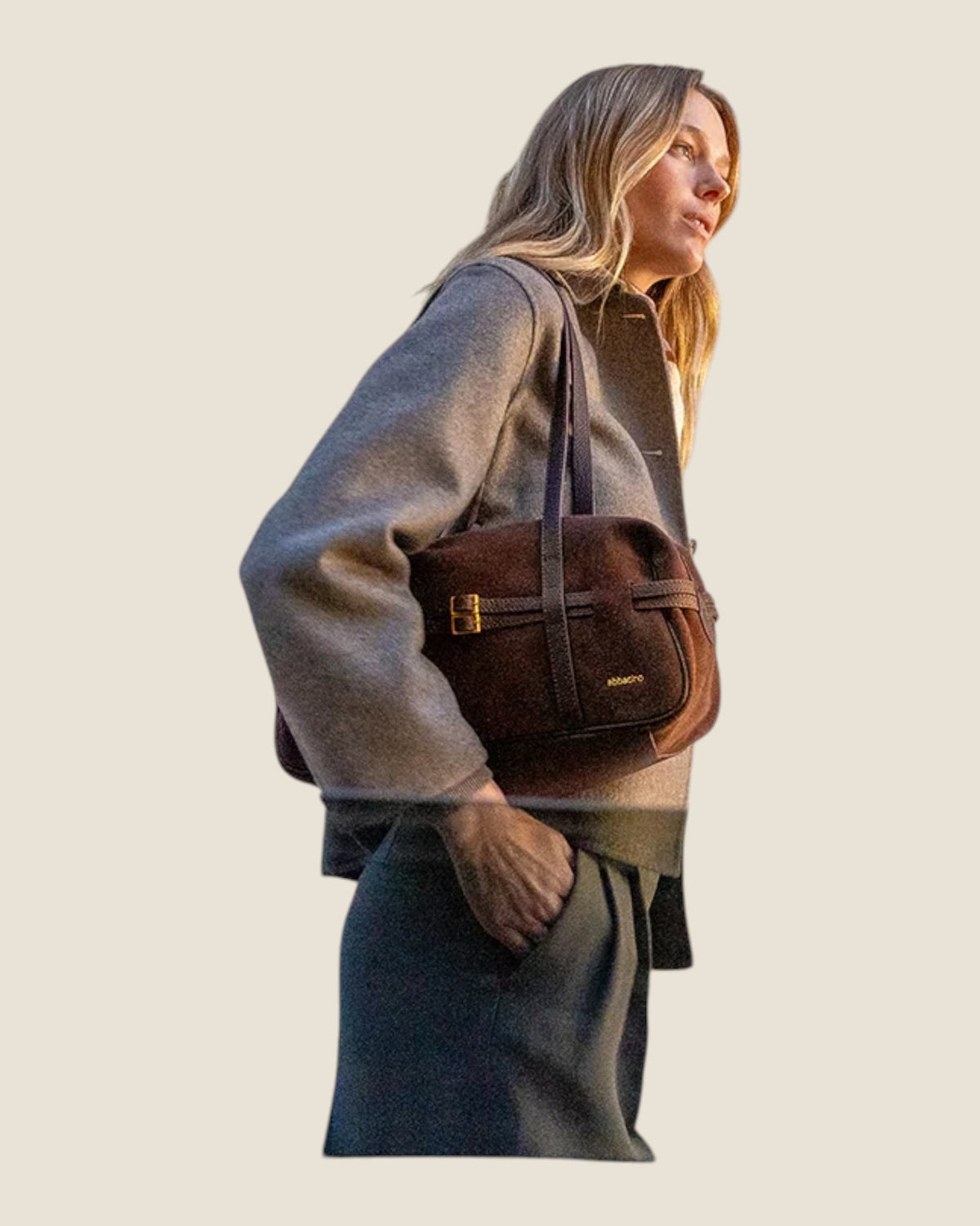 Borsa a spalla in camoscio Marrone