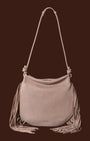 Borsa a spalla in pelle con frange Beige