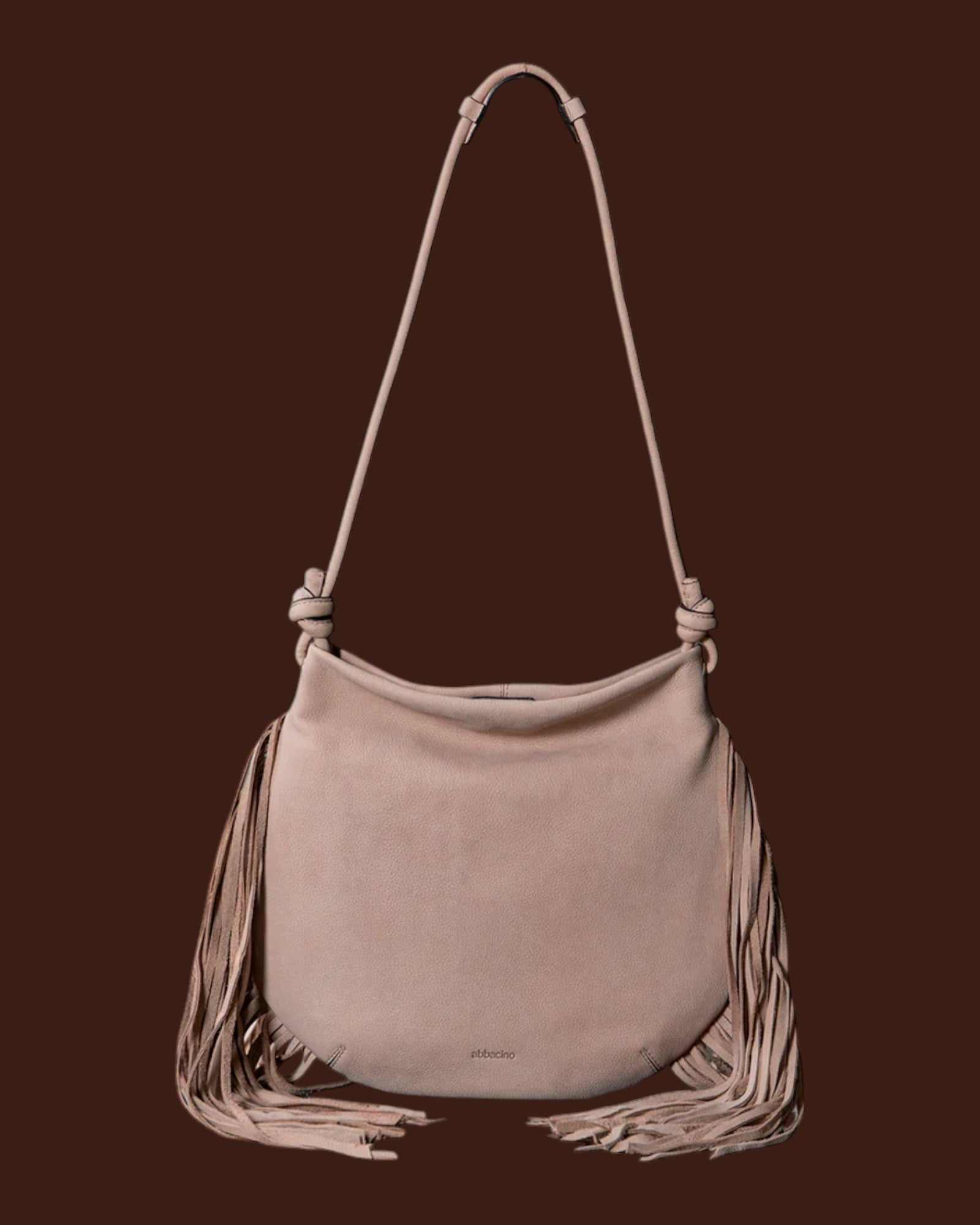 Borsa a spalla in pelle con frange Beige
