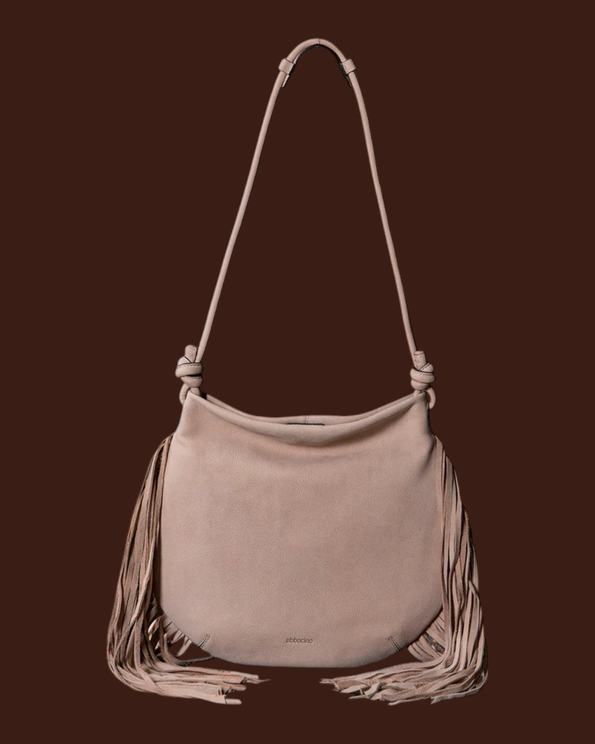 Borsa a spalla in pelle con frange Beige