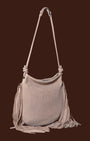 Borsa a spalla in pelle con frange Beige