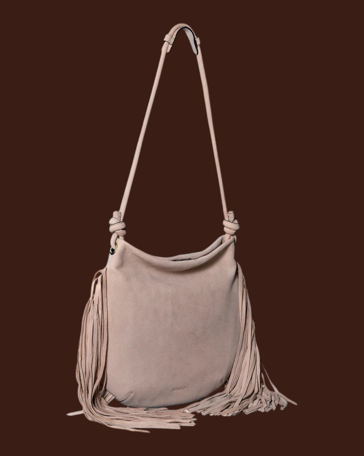 Borsa a spalla in pelle con frange Beige