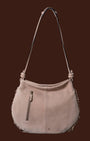 Borsa a spalla in pelle con frange Beige