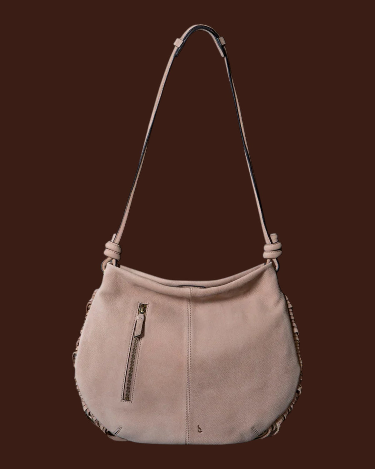 Borsa a spalla in pelle con frange Beige