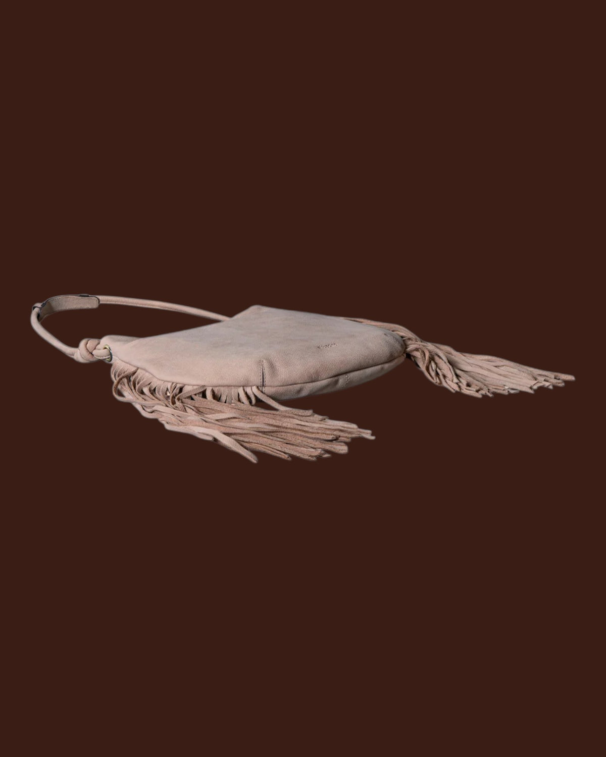 Borsa a spalla in pelle con frange Beige