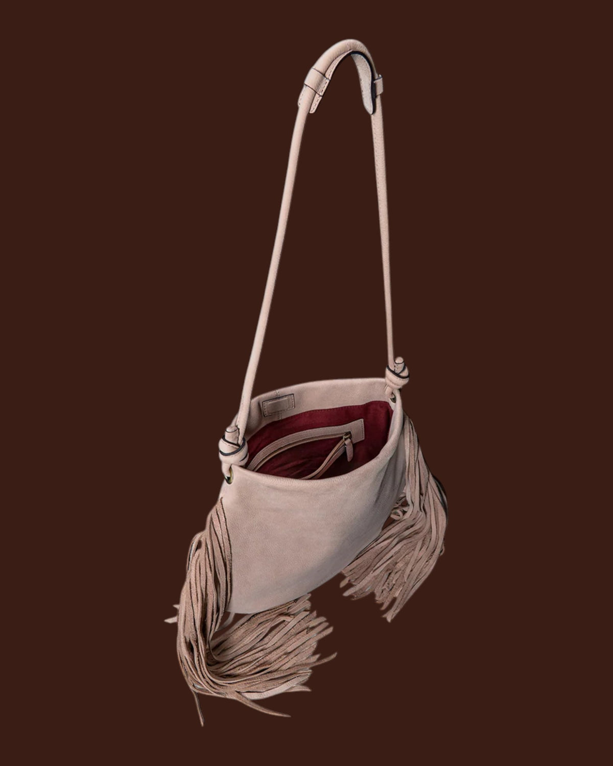 Borsa a spalla in pelle con frange Beige