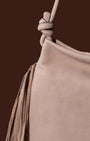 Borsa a spalla in pelle con frange Beige