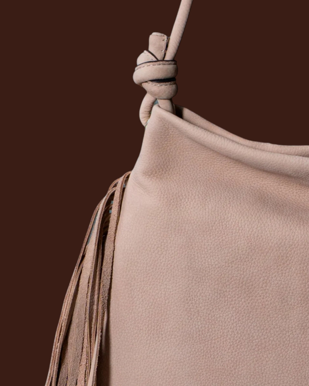 Borsa a spalla in pelle con frange Beige