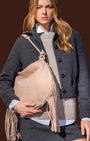 Borsa a spalla in pelle con frange Beige