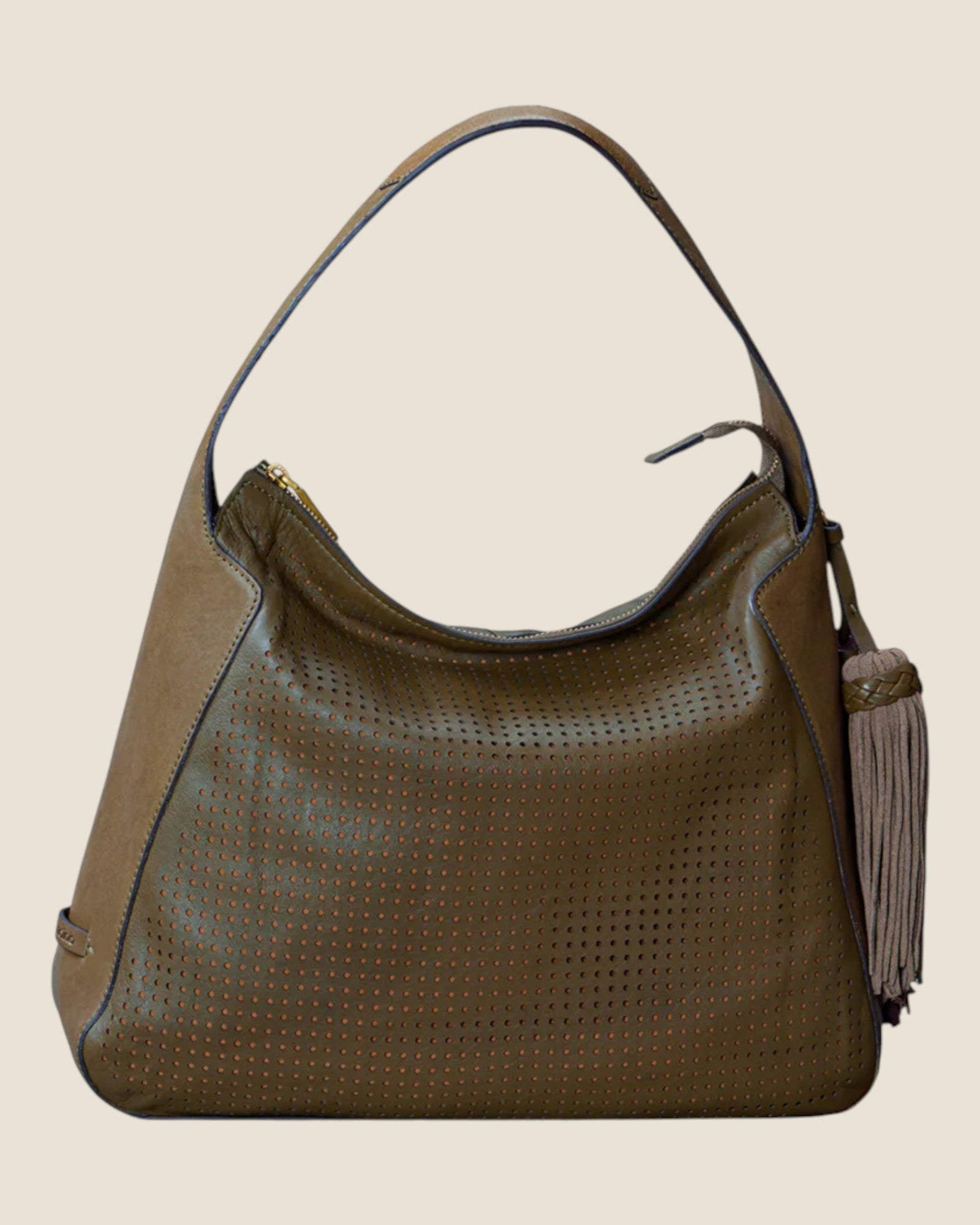Borsa a spalla in pelle traforata Verde
