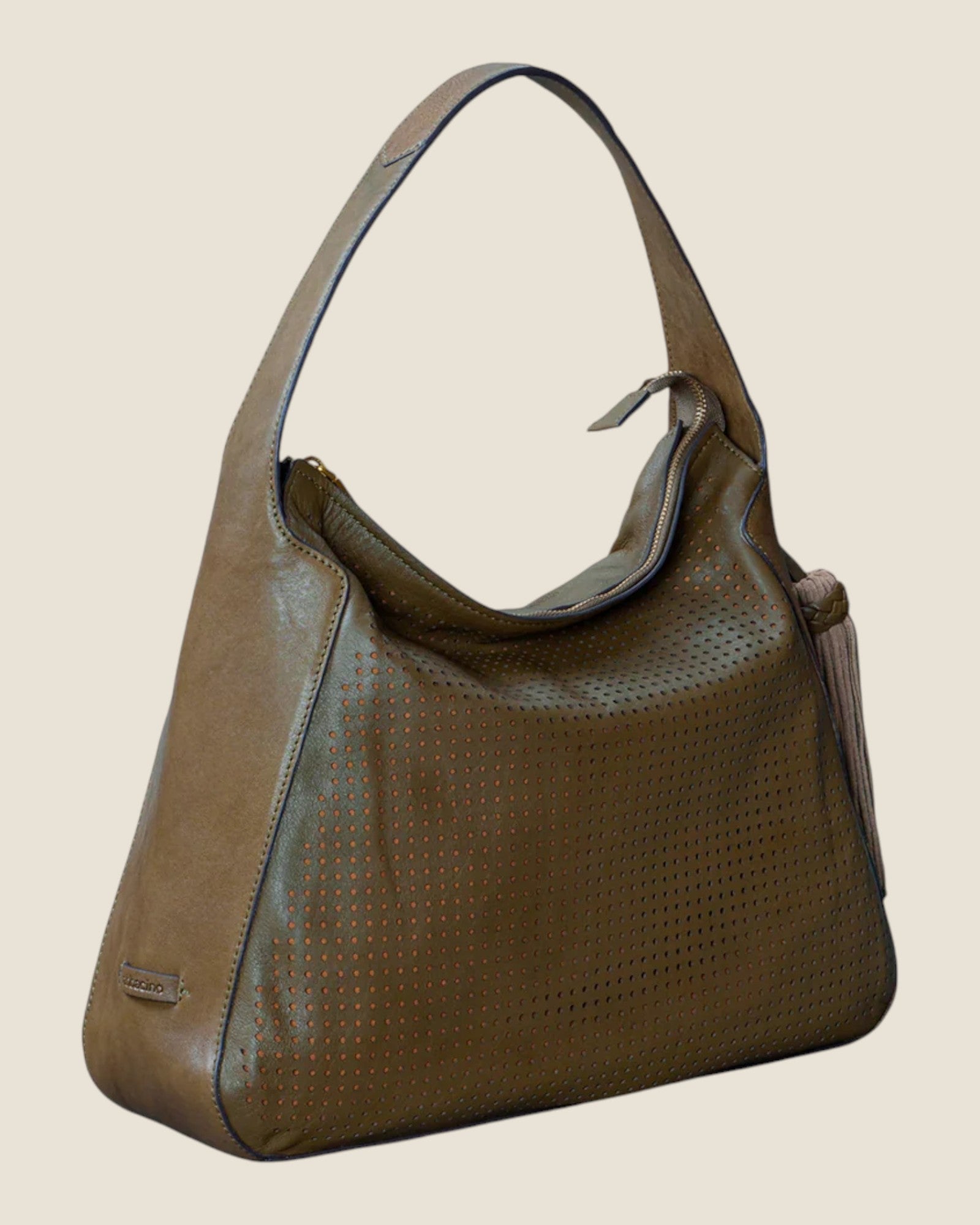 Borsa a spalla in pelle traforata Verde
