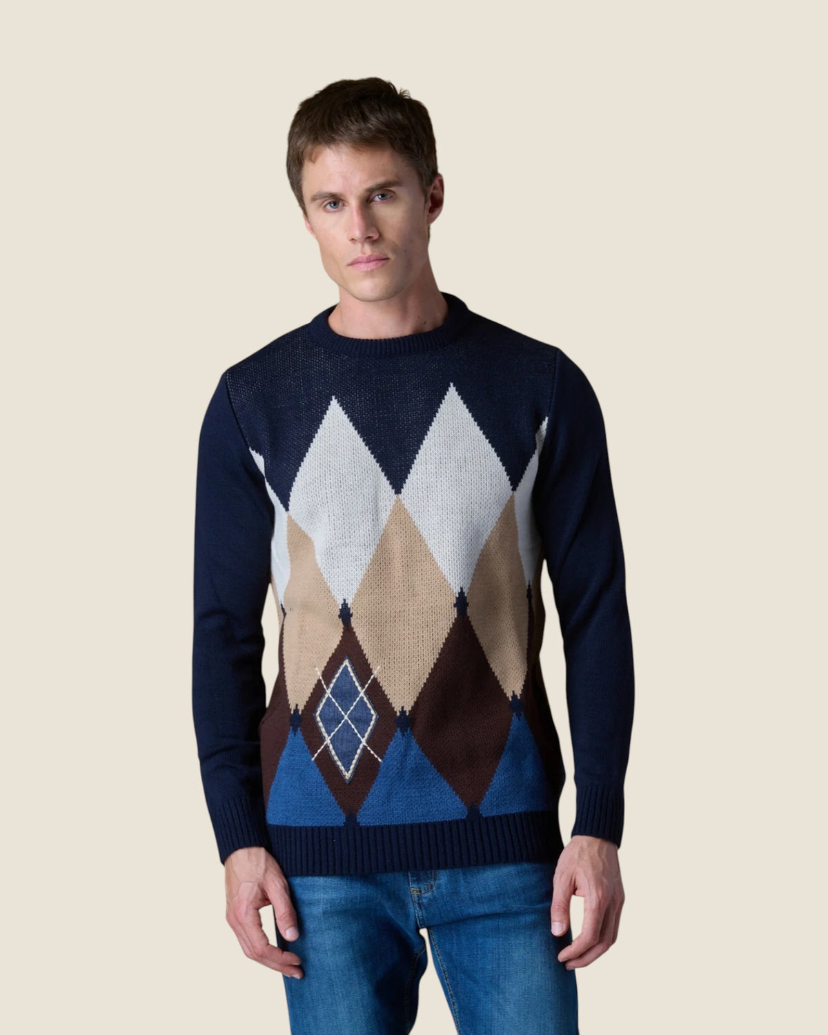 Maglione Girocollo con intarsio Rombi Blu (3)