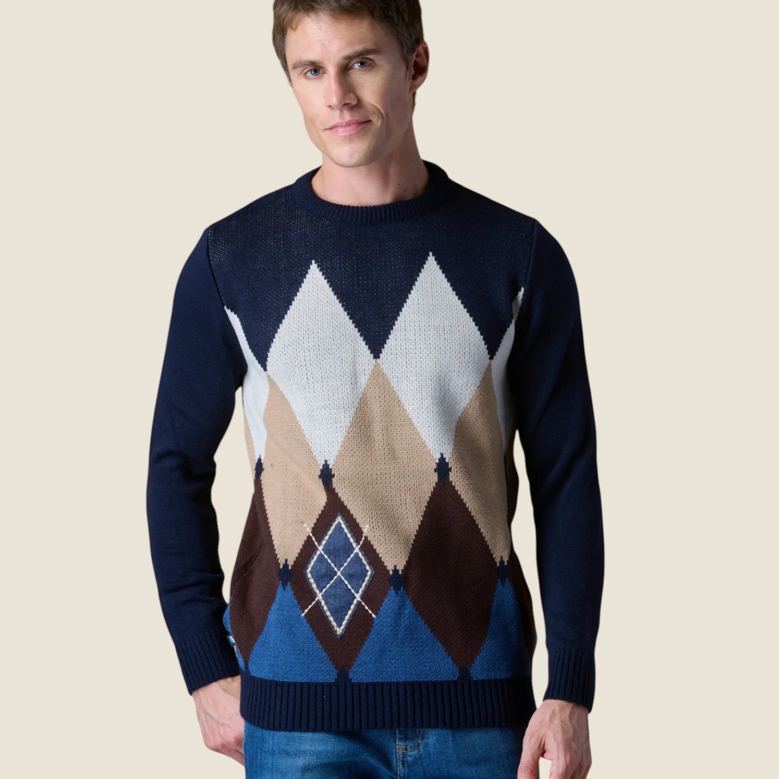 Maglione Girocollo con intarsio Rombi Blu (1)