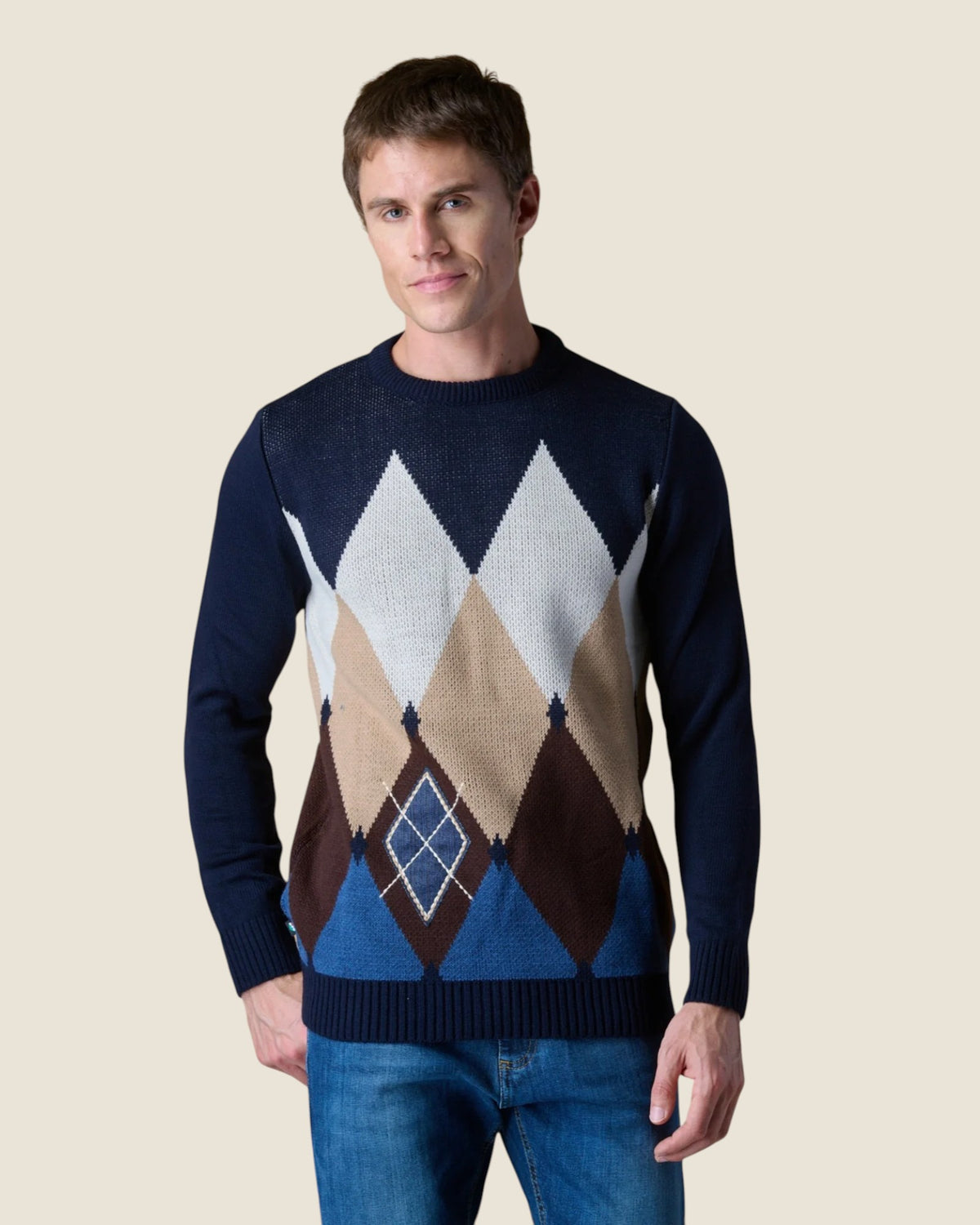 Maglione Girocollo con intarsio Rombi Blu (1)