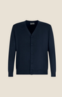 Cardigan Madison Shop blu navy con scollo a V in misto viscosa e nylon, chiusura a bottoni e finiture a costine