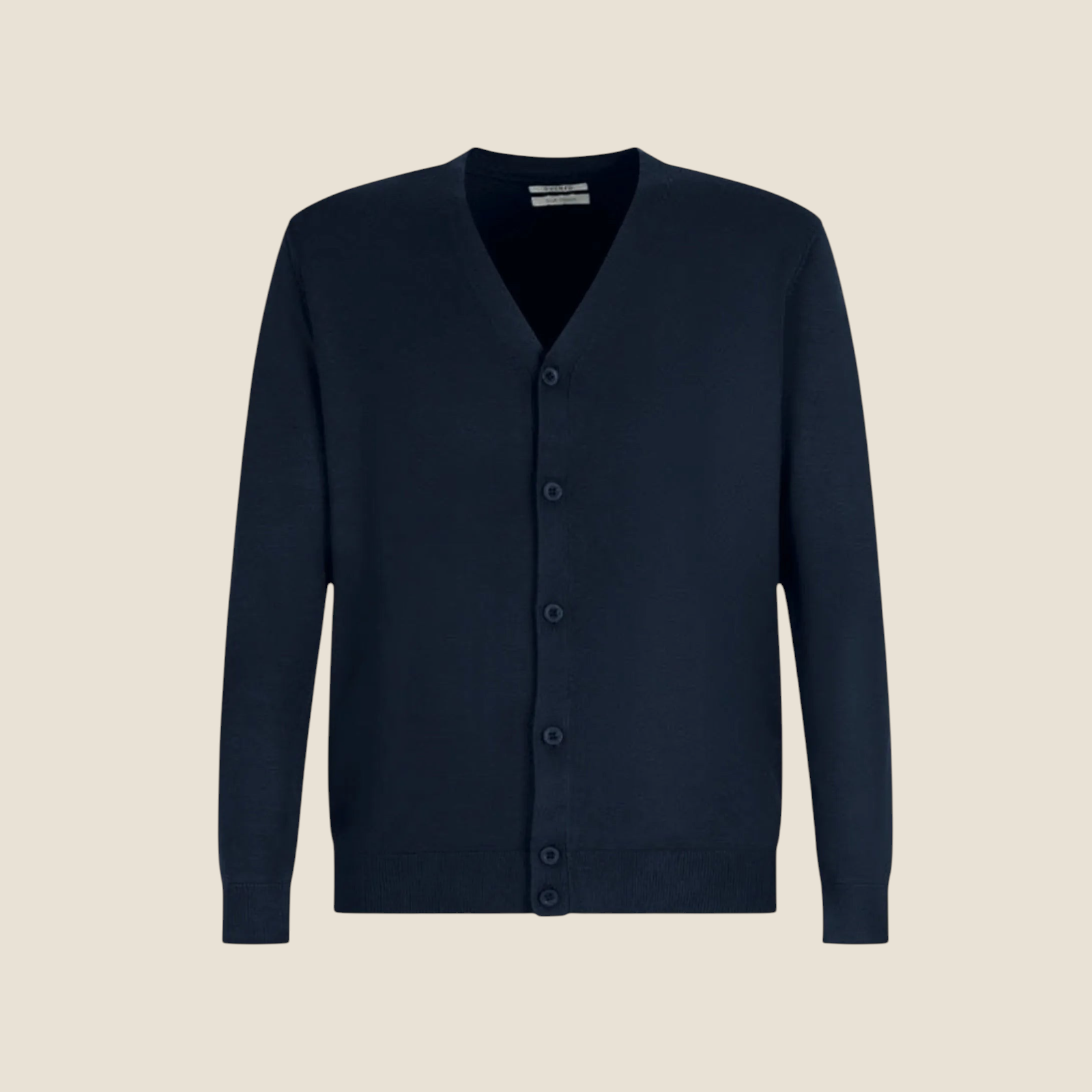 Cardigan Madison Shop blu navy con scollo a V in misto viscosa e nylon, chiusura a bottoni e finiture a costine