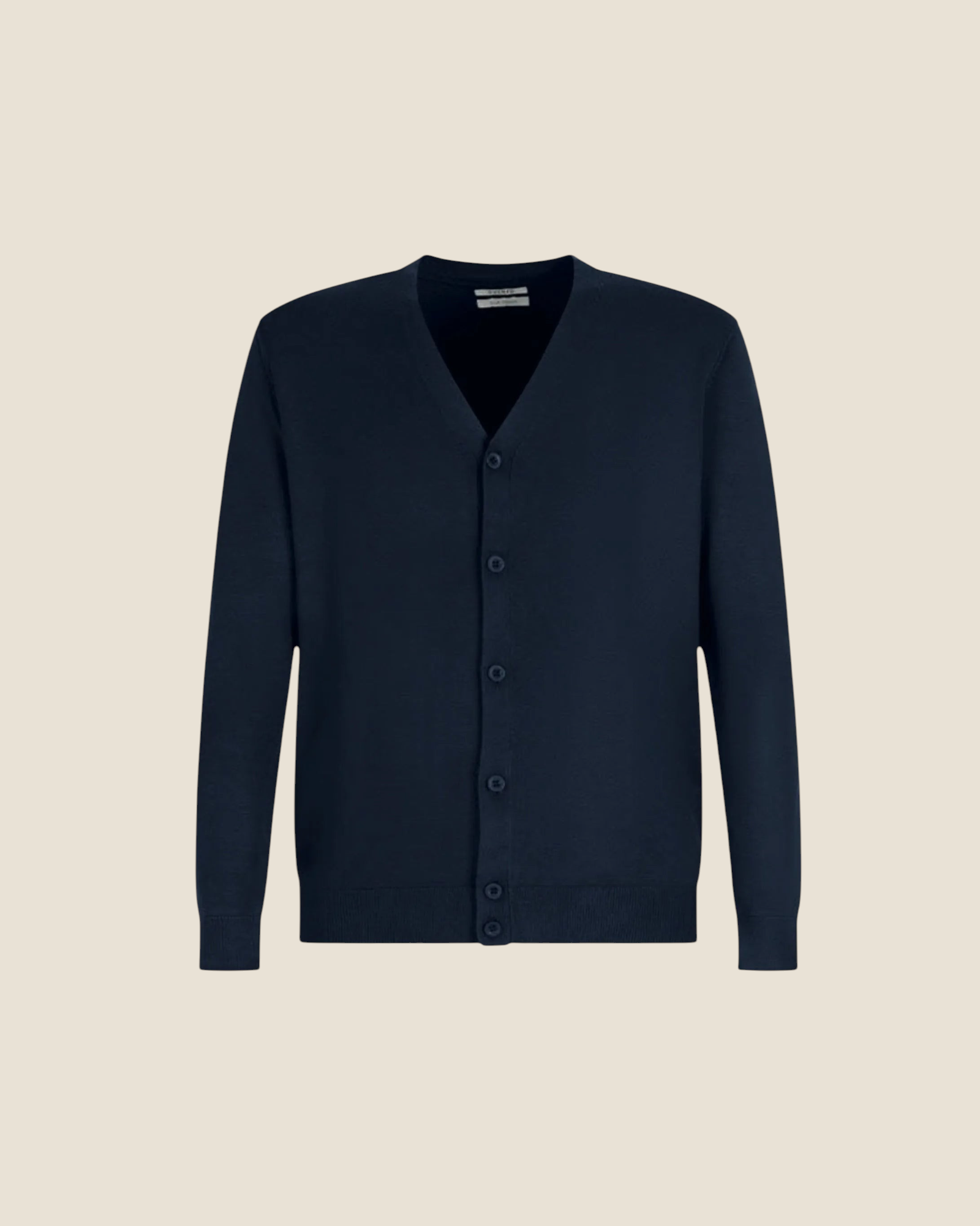 Cardigan Madison Shop blu navy con scollo a V in misto viscosa e nylon, chiusura a bottoni e finiture a costine