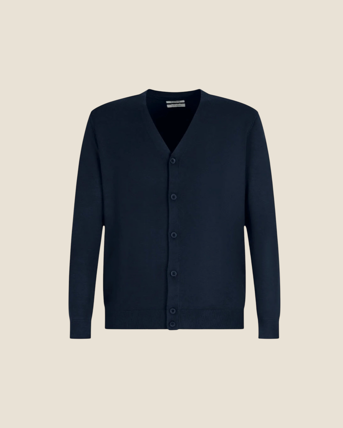 Cardigan Madison Shop blu navy con scollo a V in misto viscosa e nylon, chiusura a bottoni e finiture a costine