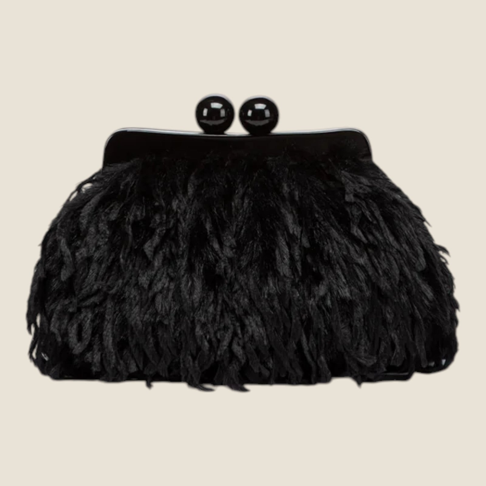 Borsa da sera con piume Nero