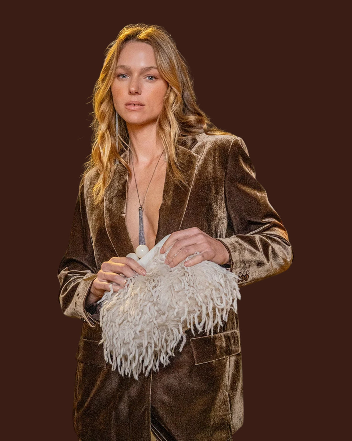 Borsa da sera con piume Beige