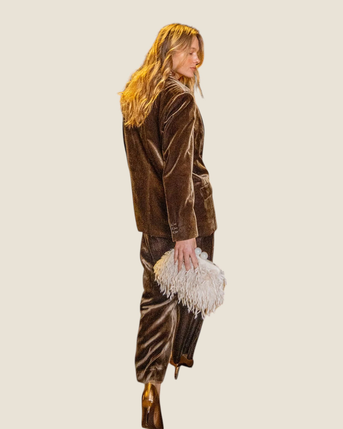 Borsa da sera con piume Beige