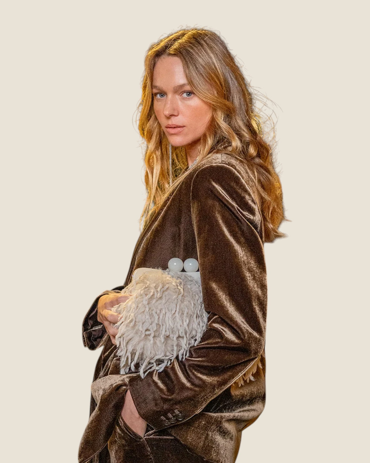 Borsa da sera con piume Beige